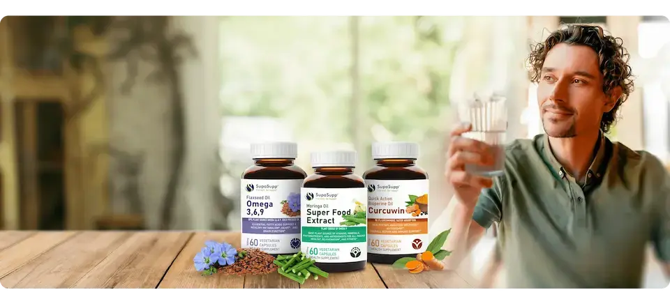 Ayurvedic supplements - Omega 3,6,9, Moringa Super Food Extract and Curcuwin by Sri Sri Tattva