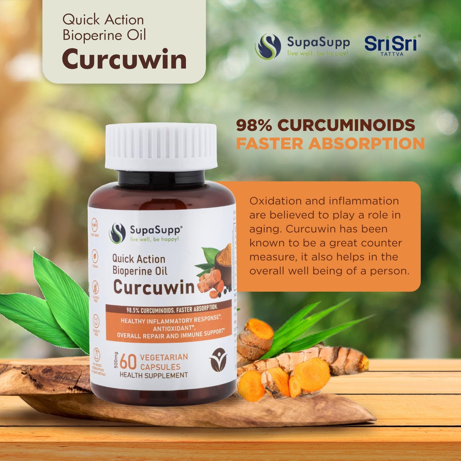 Sri Sri Tattva Herbs Curcuwin Bioperine Oil Capsules