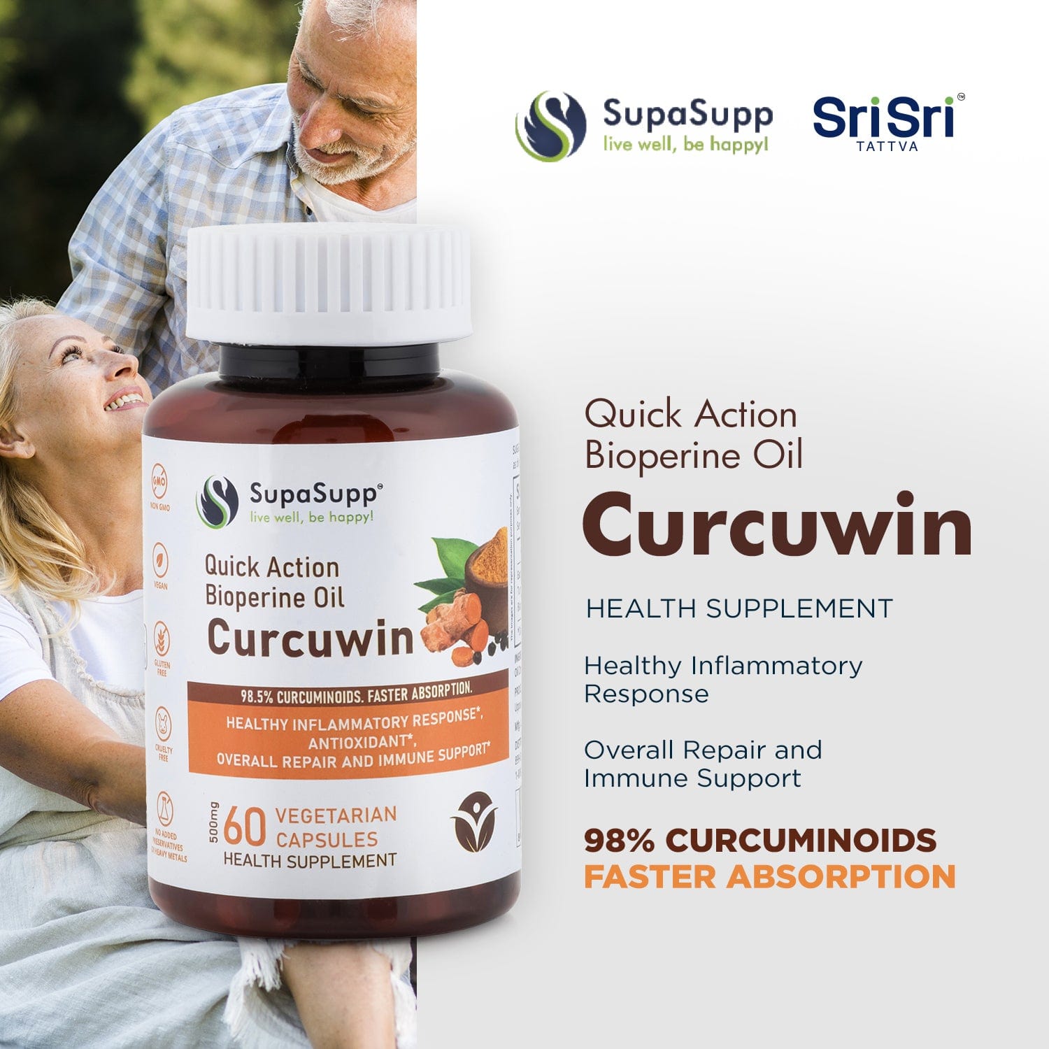 Sri Sri Tattva Herbs Curcuwin Bioperine Oil Capsules