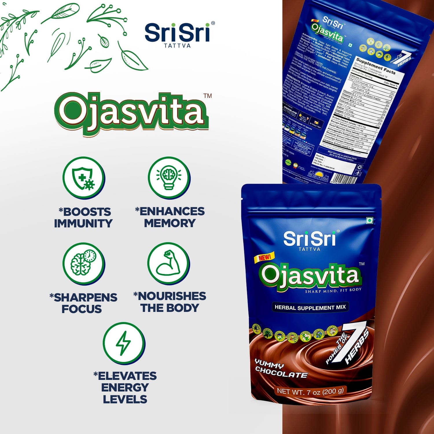 Sri Sri Tattva Herbs Ojasvita Herbal Health Drink - Chocolate
