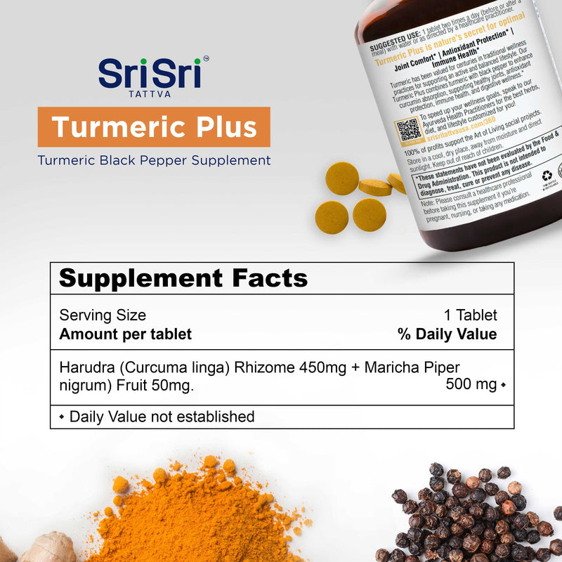 Sri Sri Tattva Herbs Turmeric Plus (Curcumin + Black Pepper) - Pain & Immunity Support