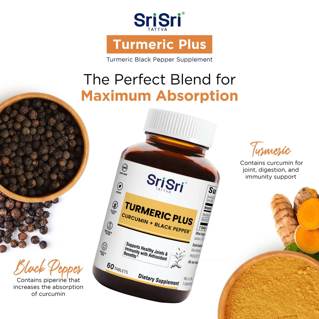 Sri Sri Tattva Herbs Turmeric Plus (Curcumin + Black Pepper) - Pain & Immunity Support