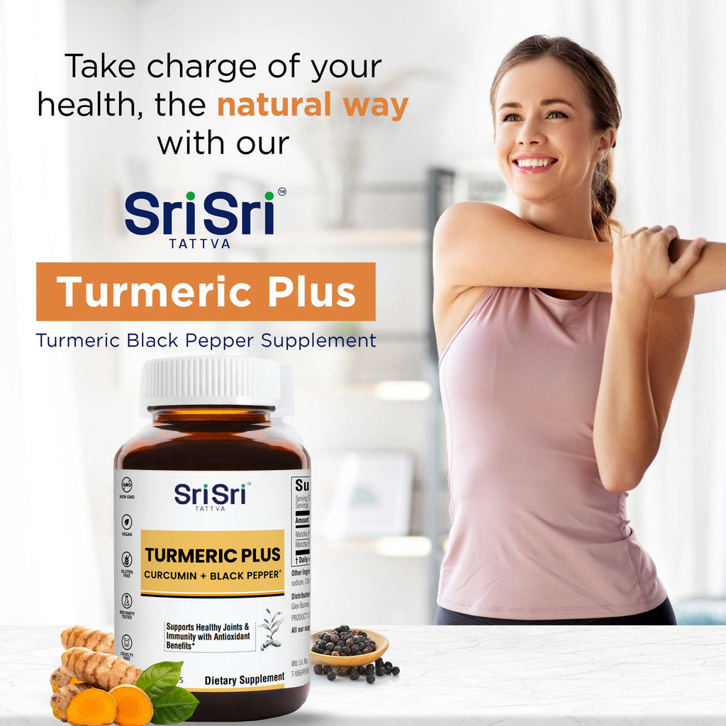 Sri Sri Tattva Herbs Turmeric Plus (Curcumin + Black Pepper) - Pain & Immunity Support