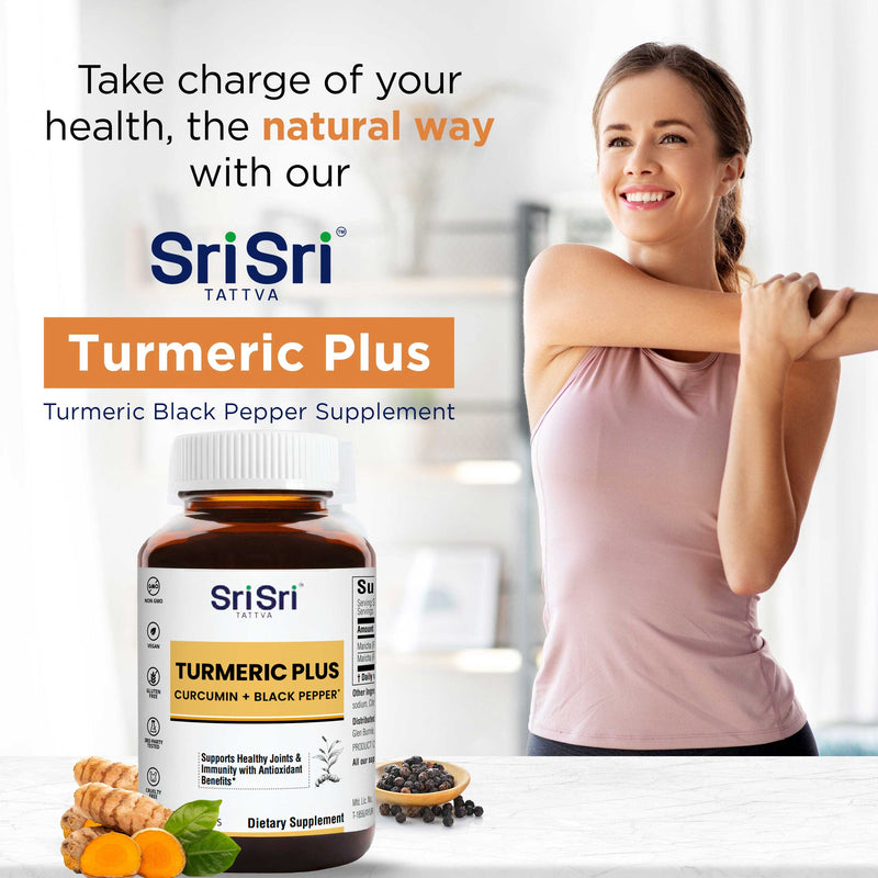 Sri Sri Tattva Herbs Turmeric Plus (Curcumin + Black Pepper) - Pain & Immunity Support